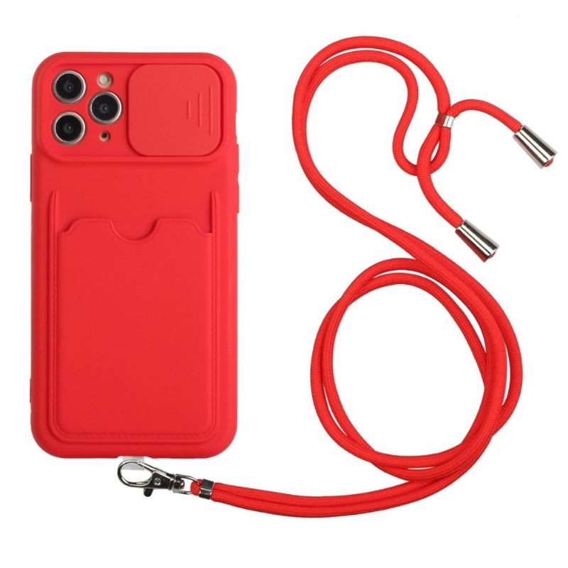 Coque iPhone 11 Pro cache caméra avec porte carte et cordon