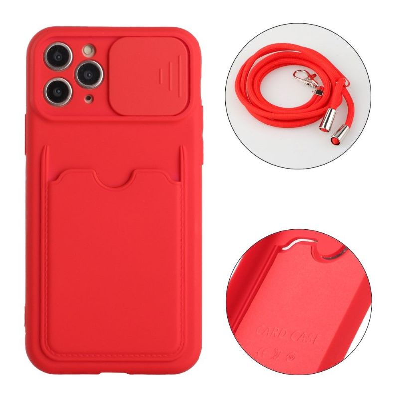 Coque iPhone 11 Pro cache caméra avec porte carte et cordon