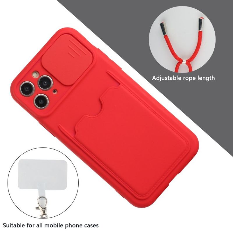 Coque iPhone 11 Pro cache caméra avec porte carte et cordon