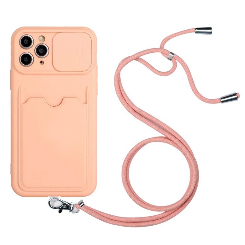 Coque iPhone 11 Pro cache caméra avec porte carte et cordon