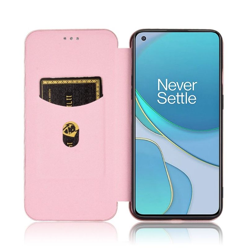 Housse OnePlus 8T simili cuir style fibre de carbone