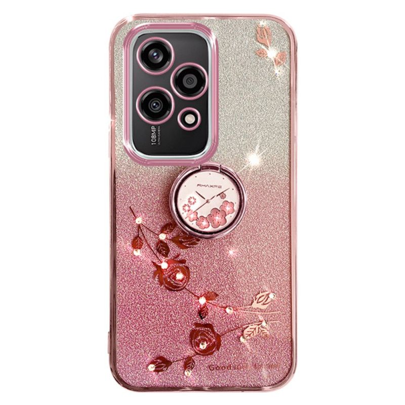 Coque Honor 200 Lite Anneau-Support Fleurs et Strass