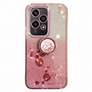 Coque Honor 200 Lite Anneau-Support Fleurs et Strass