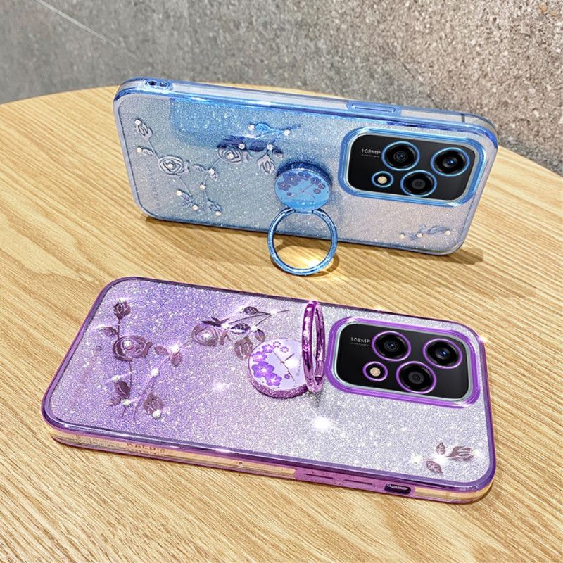 Coque Honor 200 Lite Anneau-Support Fleurs et Strass