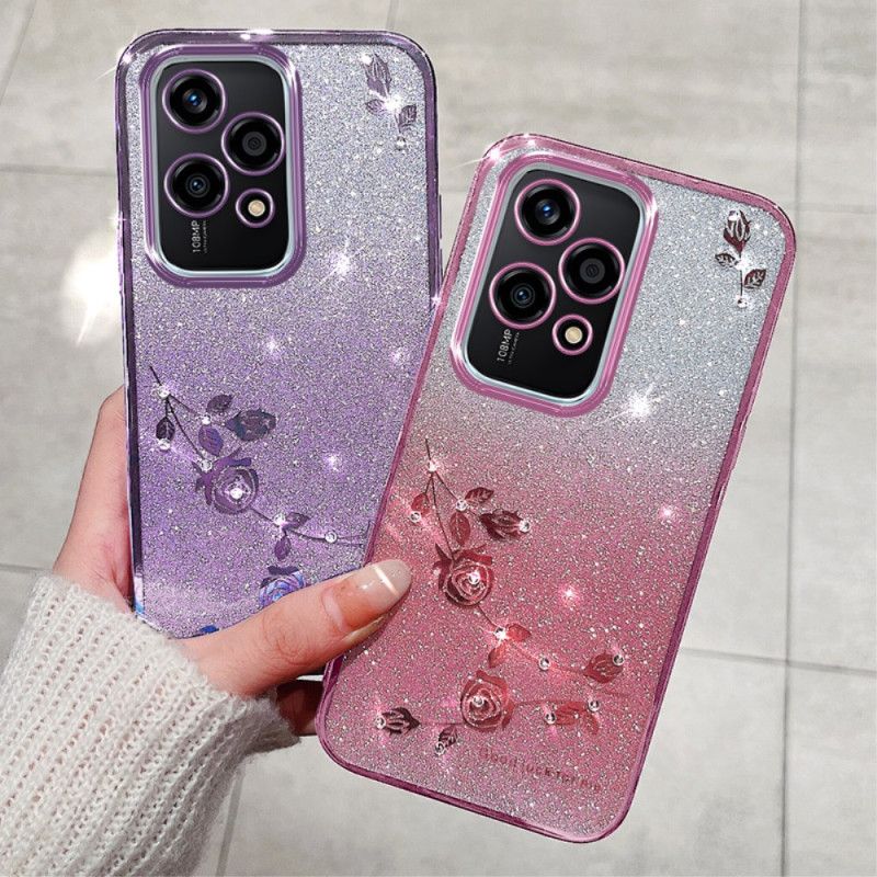 Coque Honor 200 Lite Fleurs et Strass Lanière KADEM