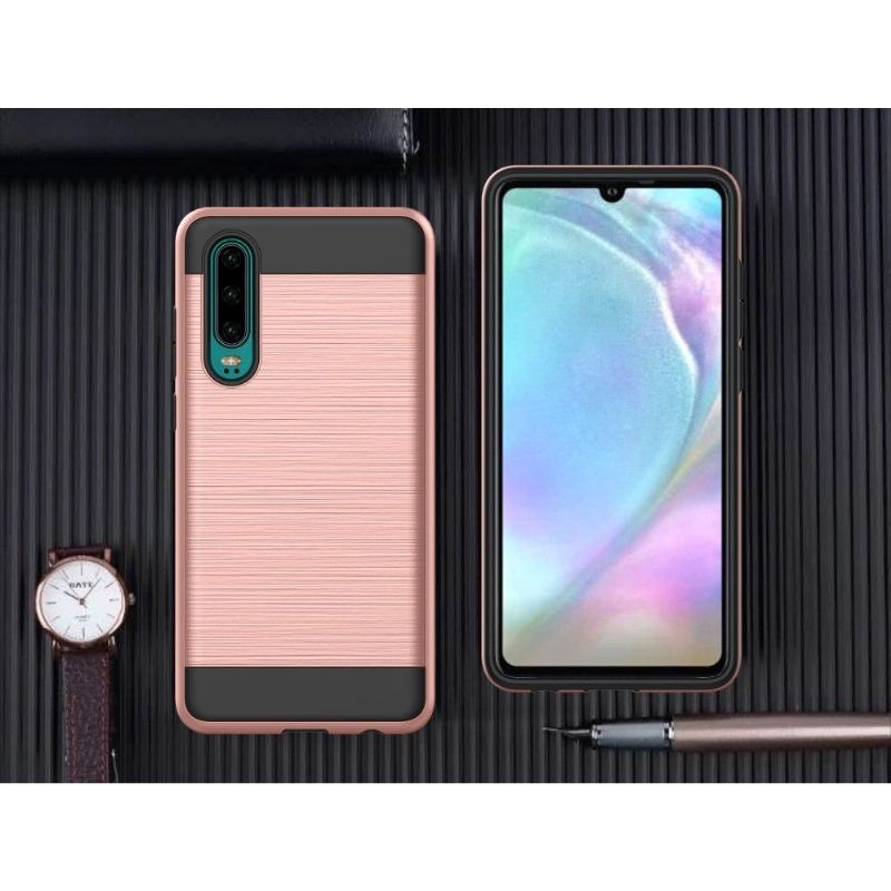 Huawei P30 - Coque effet métal brossé - Or rose