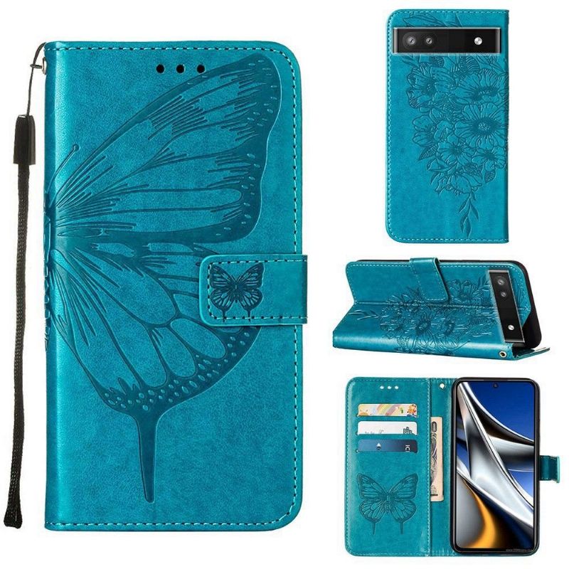 Housse Google Pixel 6a Papillon Fleur Porte-Cartes