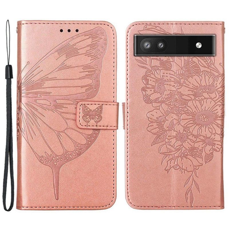 Housse Google Pixel 6a Papillon Fleur Porte-Cartes