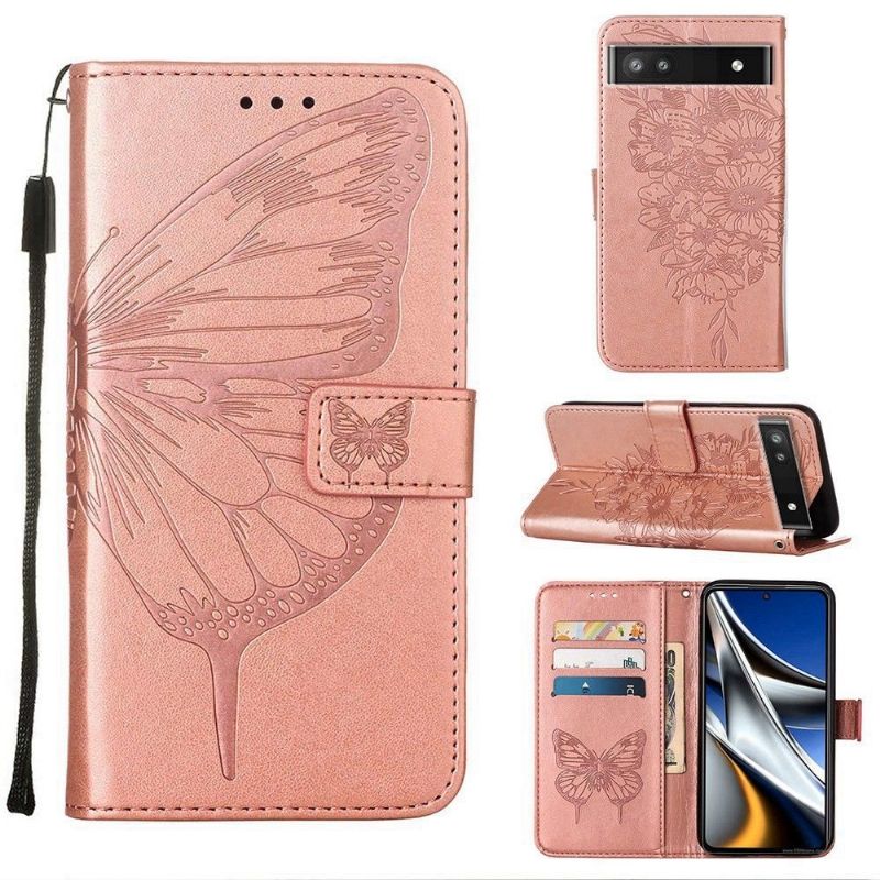 Housse Google Pixel 6a Papillon Fleur Porte-Cartes