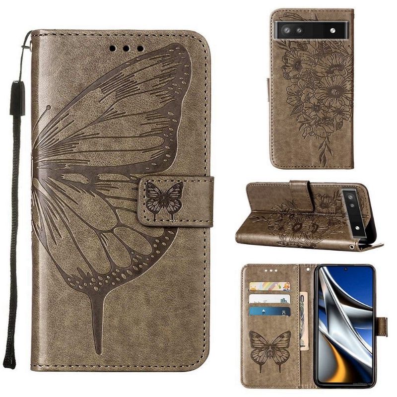 Housse Google Pixel 6a Papillon Fleur Porte-Cartes