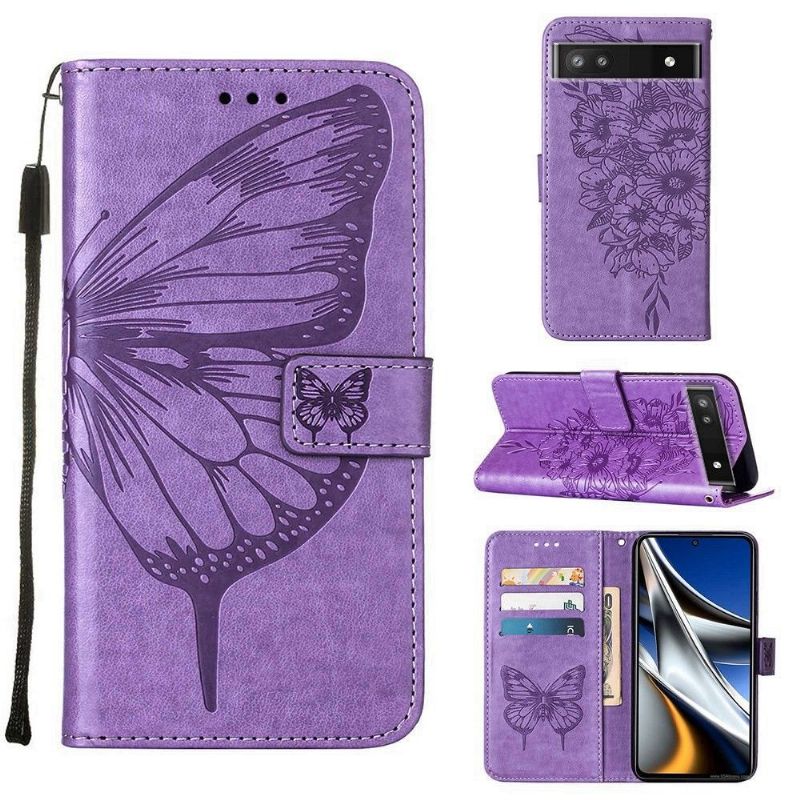 Housse Google Pixel 6a Papillon Fleur Porte-Cartes