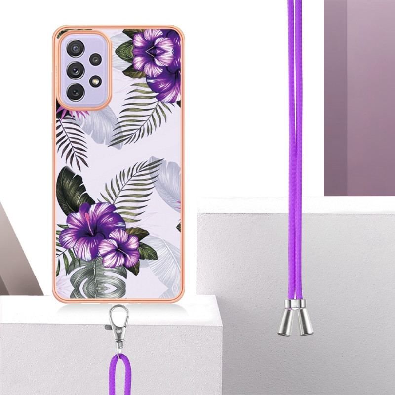 Coque Samsung Galaxy A13 à Cordon Fleurs