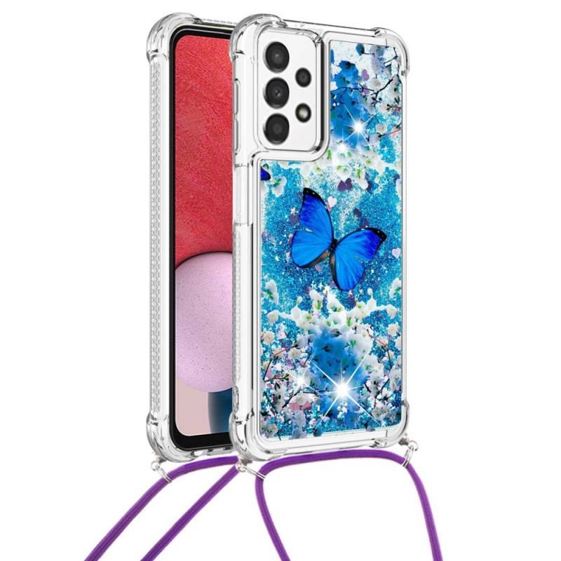 Coque Samsung Galaxy A13 à Cordon Paillettes Papillons