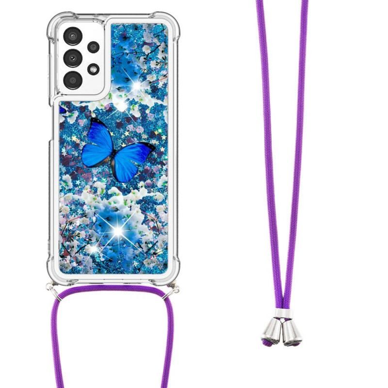 Coque Samsung Galaxy A13 à Cordon Paillettes Papillons