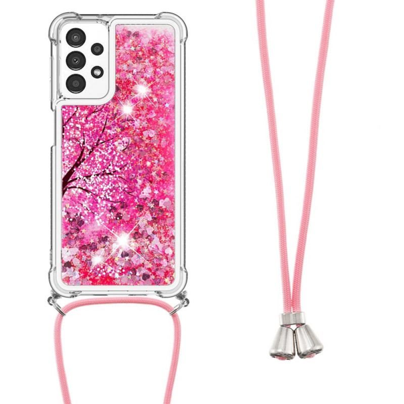 Coque Samsung Galaxy A13 Paillettes Arbre avec Cordon