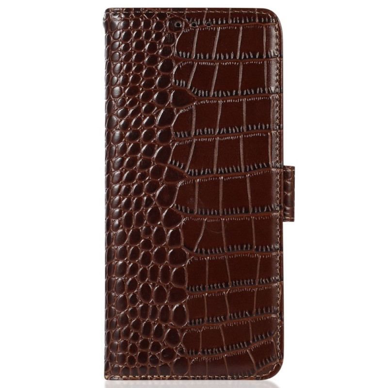 Housse Poco X4 GT Cuir Véritable Style Crocodile RFID