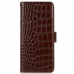 Housse Poco X4 GT Cuir Véritable Style Crocodile RFID