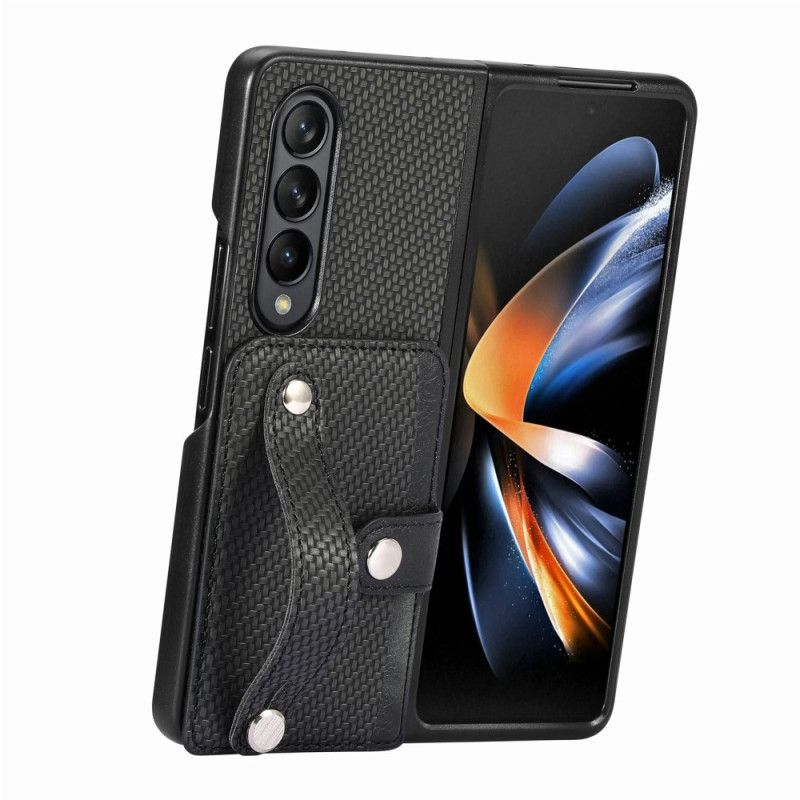 Coque Samsung Galaxy Z Fold 5 Fibre Carbone Porte-Cartes et Sangle