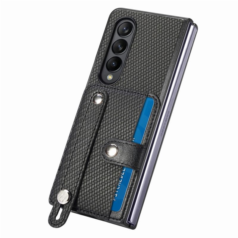 Coque Samsung Galaxy Z Fold 5 Fibre Carbone Porte-Cartes et Sangle