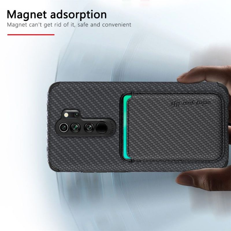 Coque Xiaomi Redmi Note 8 2019 / 2021 Fibre de Carbone Porte-cartes magnétique