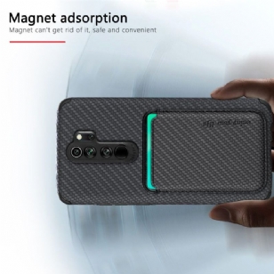 Coque Xiaomi Redmi Note 8 2019 / 2021 Fibre de Carbone Porte-cartes magnétique