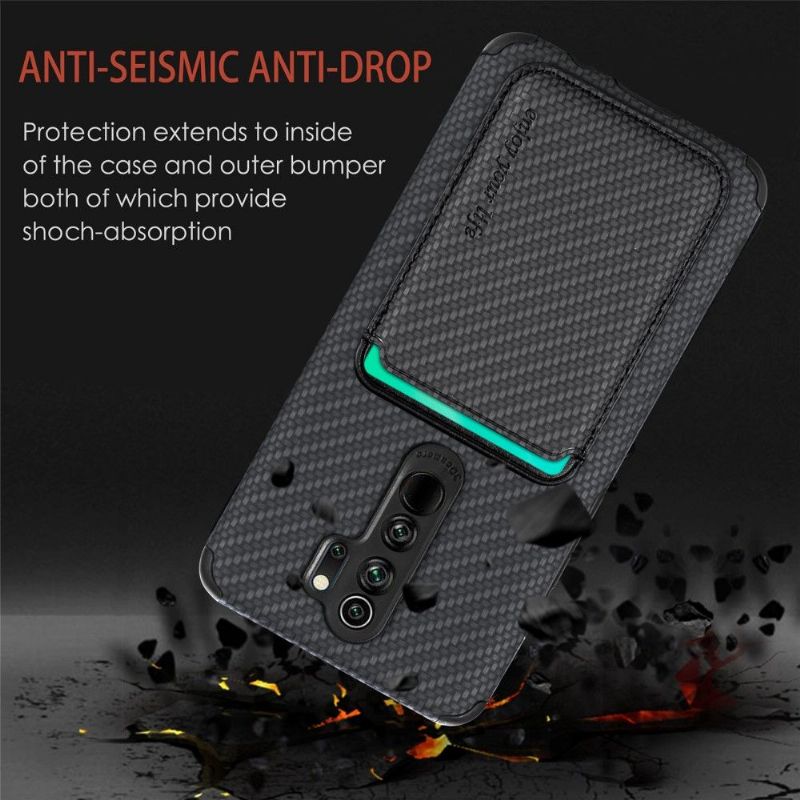 Coque Xiaomi Redmi Note 8 2019 / 2021 Fibre de Carbone Porte-cartes magnétique