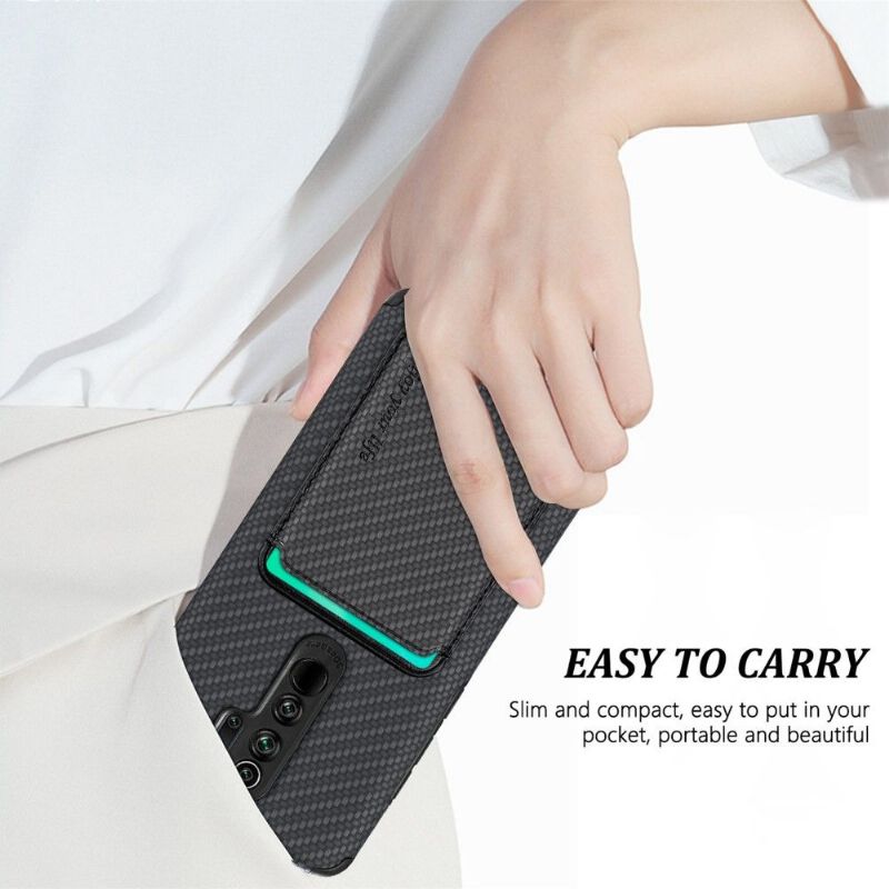 Coque Xiaomi Redmi Note 8 2019 / 2021 Fibre de Carbone Porte-cartes magnétique