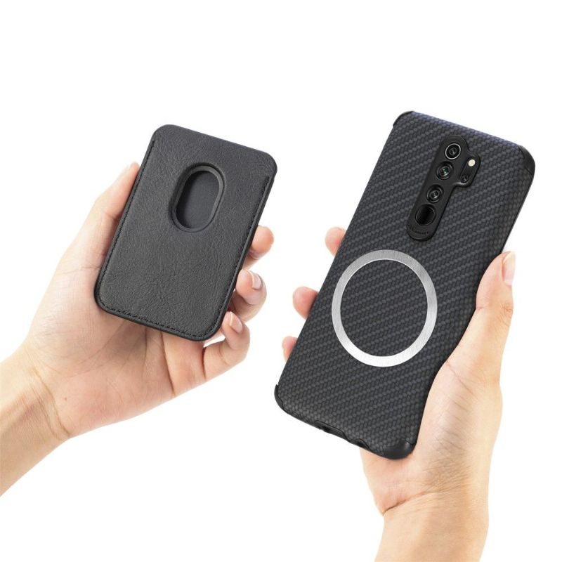 Coque Xiaomi Redmi Note 8 2019 / 2021 Fibre de Carbone Porte-cartes magnétique