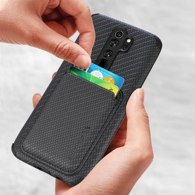 Coque Xiaomi Redmi Note 8 2019 / 2021 Fibre de Carbone Porte-cartes magnétique