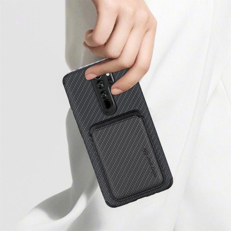 Coque Xiaomi Redmi Note 8 2019 / 2021 Fibre de Carbone Porte-cartes magnétique