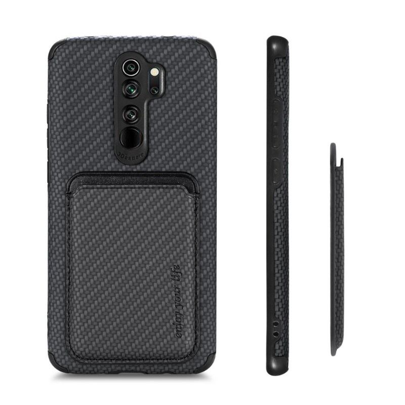 Coque Xiaomi Redmi Note 8 2019 / 2021 Fibre de Carbone Porte-cartes magnétique