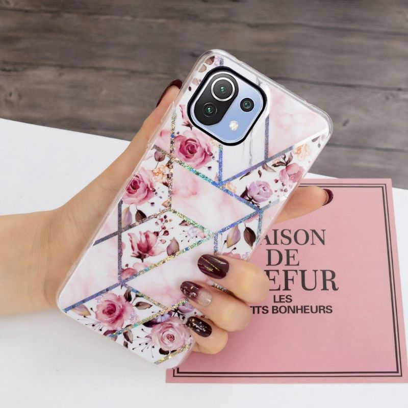 Coque Xiaomi 11 Lite 5G NE, Mi 11 Lite 4G, 5G marbre et fleurs