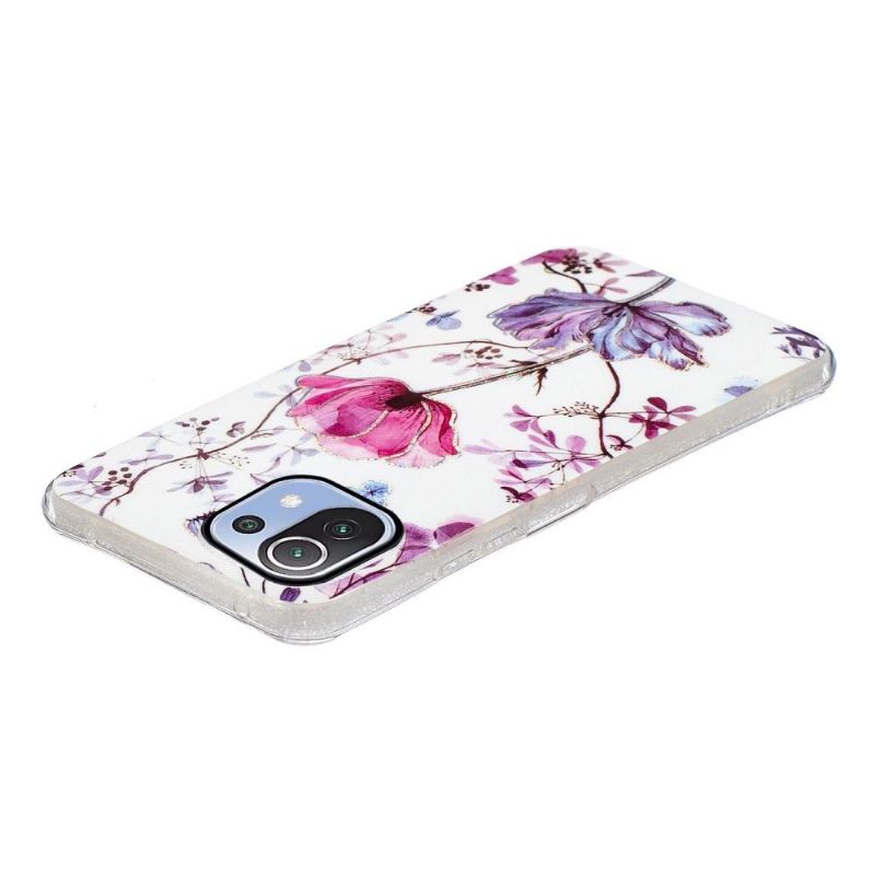 Coque Xiaomi 11 Lite 5G NE, Mi 11 Lite 4G, 5G silicone fleur violette