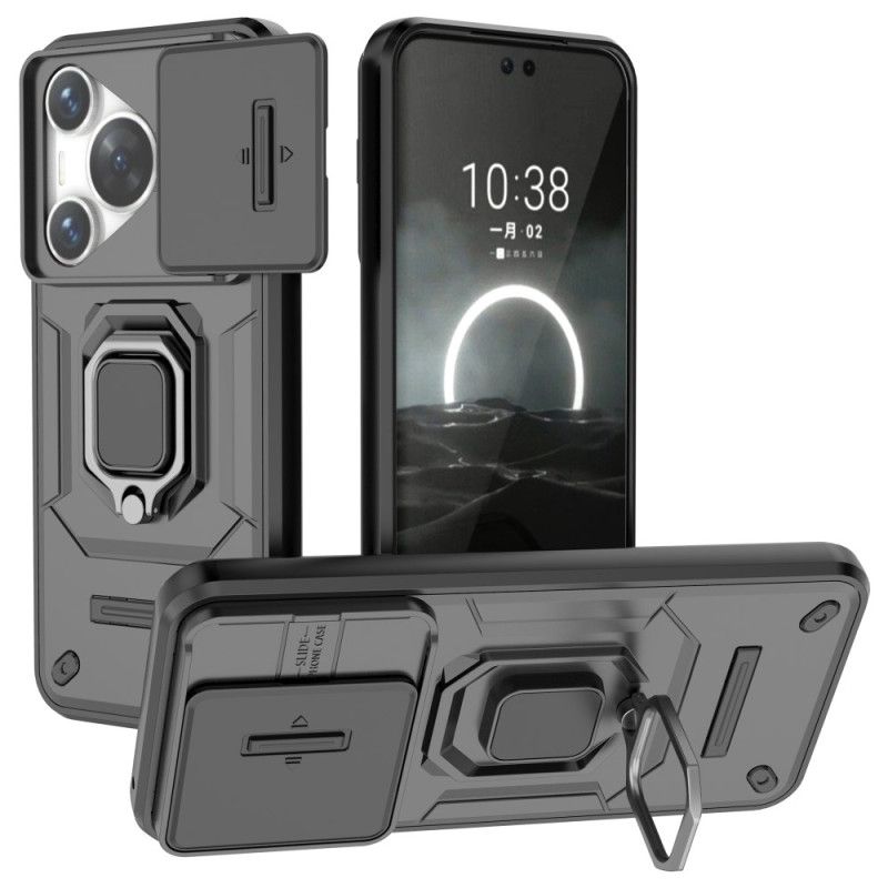 Coque Huawei Pura 70 Ring Résistante avec Protection Lentille Coulissante