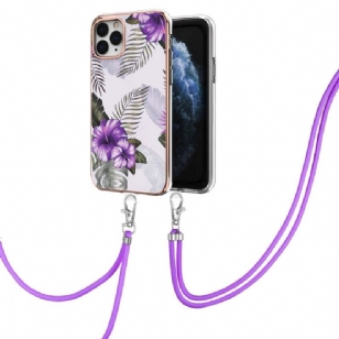 Coque iPhone 11 Pro Max à cordon fleurs exotiques