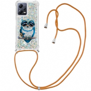 Coque Xiaomi Redmi Note 12/Poco X5 5G à Cordon Paillettes Miss Hibou