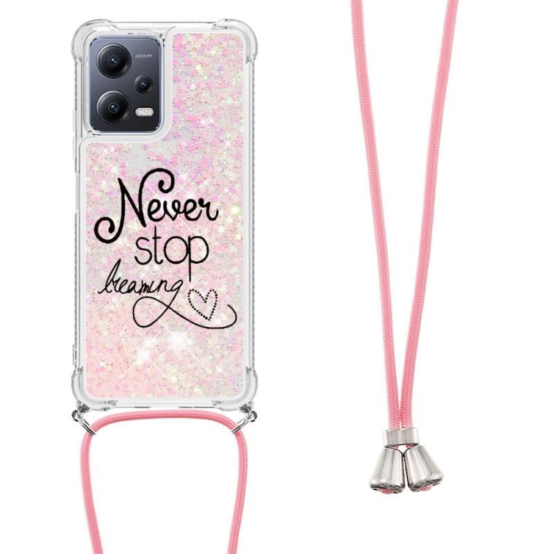 Coque Xiaomi Redmi Note 12/Poco X5 5G à Cordon Paillettes Never Stop