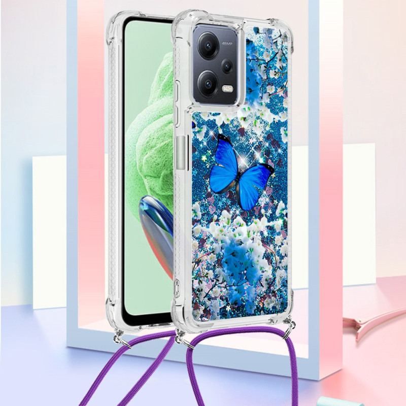 Coque Xiaomi Redmi Note 12/Poco X5 5G à Cordon Paillettes Papillons