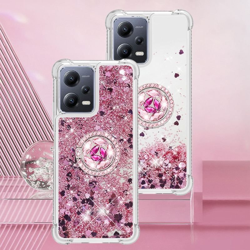 Coque Xiaomi Redmi Note 12/Poco X5 5G Paillettes Colorées Anneau-Support