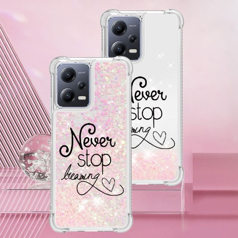 Coque Xiaomi Redmi Note 12/Poco X5 5G Paillettes Never Stop Dreaming