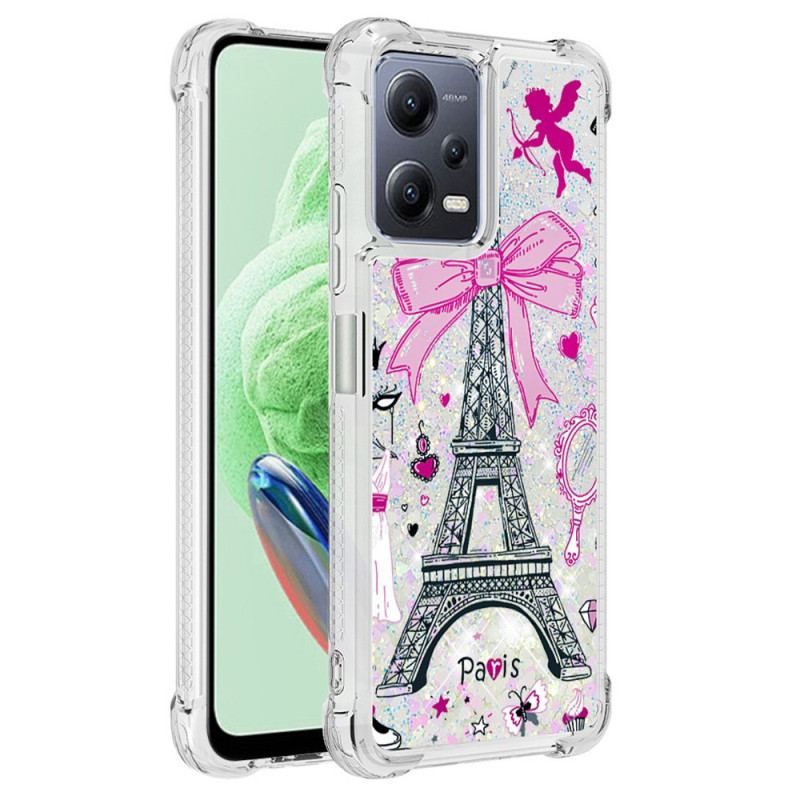 Coque Xiaomi Redmi Note 12/Poco X5 5G Paillettes Tour Eiffel