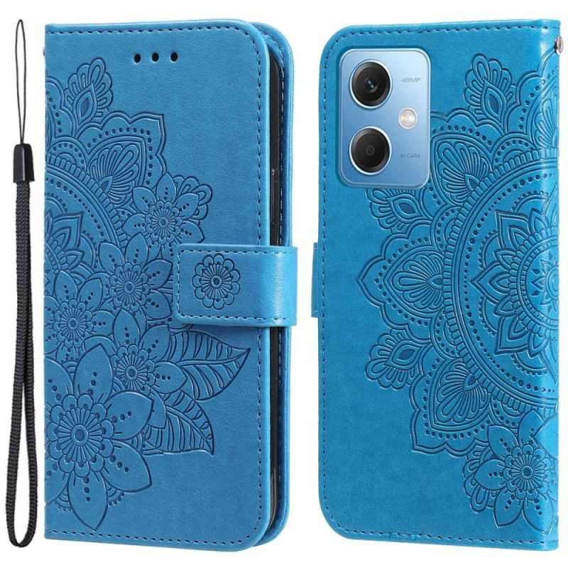 Housse Xiaomi Redmi Note 12/Poco X5 5G Fleur Mandala à Lanière