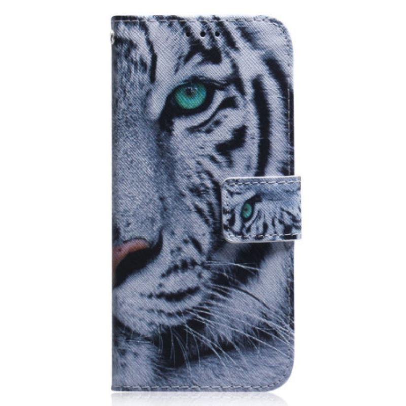 Housse Xiaomi Redmi Note 12/Poco X5 5G Tigre Blanc à Lanière