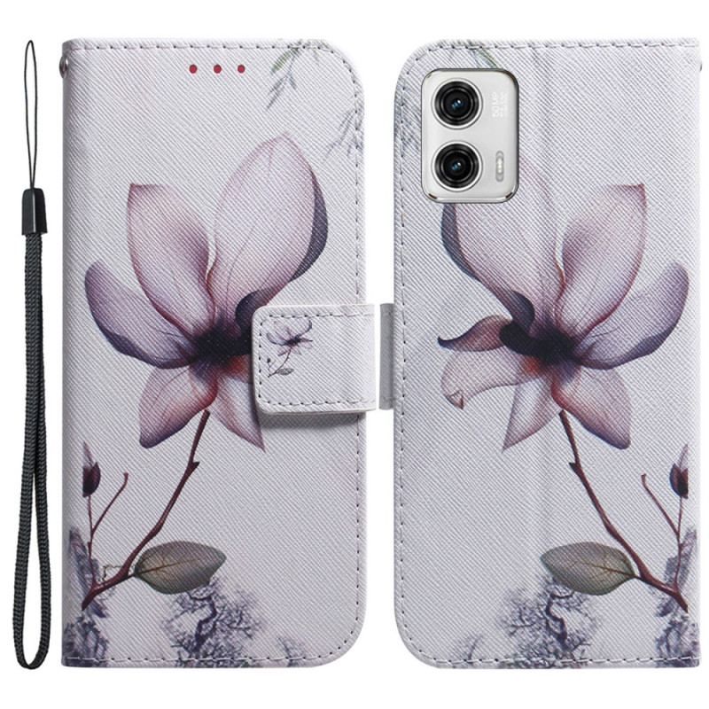 Housse Moto G73 5G Fleur Rose à Lanière