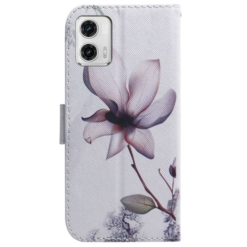 Housse Moto G73 5G Fleur Rose à Lanière