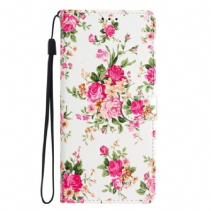 Housse Moto G73 5G Fleurs Liberty à Lanière