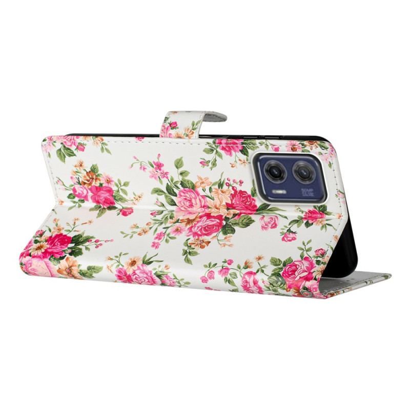 Housse Moto G73 5G Fleurs Liberty à Lanière