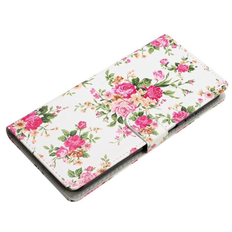 Housse Moto G73 5G Fleurs Liberty à Lanière