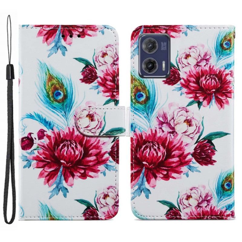 Housse Moto G73 5G Florale à Lanière