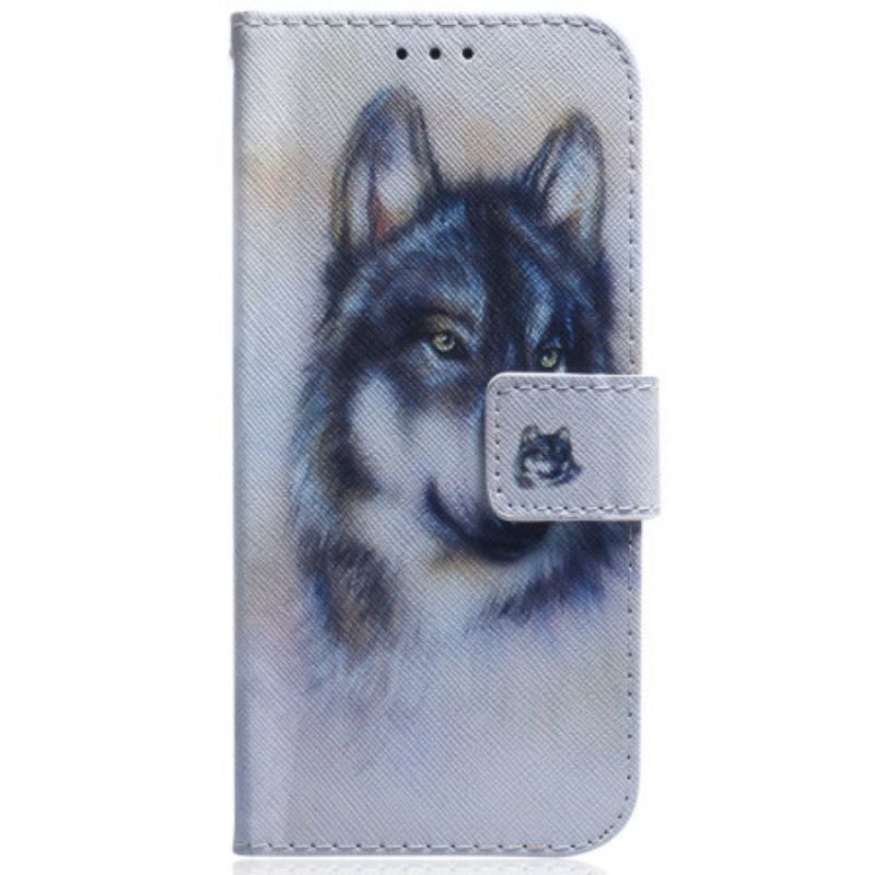 Housse Moto G73 5G Loup Aquarelle à Lanière